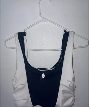 Free People FP Movement Navy Blue and White Cut Out Sports Bra Tank Top Size L thumbnail 4