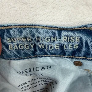 American Eagle 16 Jeans Super High Rise Baggy Wide Leg Raw Hem Blue Denim Grunge thumbnail 9