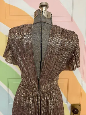 Sabina Musayev Copper Bronze Metallic V-Neck Dress Party Dress Sz XS 🧡🍄 thumbnail 7
