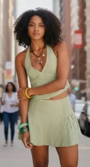 Free People Drew Pucker Halter Crop Top & Skirt Set thumbnail 1
