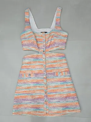 Nee Maje Pastel Striped Cutout Tweed Mini Dress Size 38 thumbnail 4