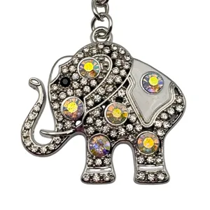 Elephant Keychain OS Silver Rhinestone Crystal Charm Accessory Bag Tag Bling New thumbnail 2