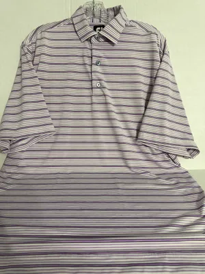 FootJoy Mens Purple & White Striped Short-Sleeve Polo thumbnail 1