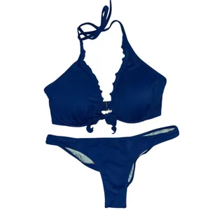 Victoria's Secret Swim Capri Ruffle Halter Top & cutout Bottom Set Blue 34DD M thumbnail 2