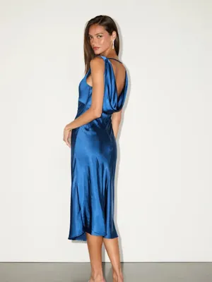 Lulus Incredible Love Navy Satin Cowl Back Midi Slip Dress Size Large thumbnail 2