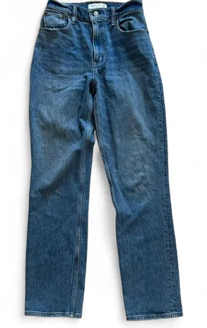 Abercrombie & Fitch blue high-waisted straight-leg jeans thumbnail 1