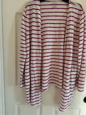 Chico's Set of Cardigan & and Matching Camisole-White with Magenta Stripes, XL thumbnail 3