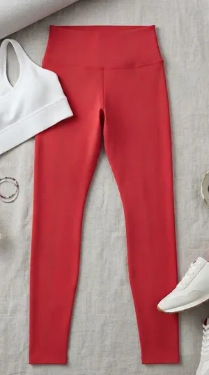 Alo Yoga High-Waist Airbrush Leggings Cherry Red Split Hem Size Medium thumbnail 1