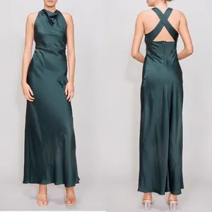 MELLODAY Ruched Cowl Neck Bias Cut Satin Maxi Dress, Large, Hunter Green, NWT thumbnail 2