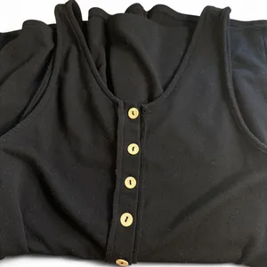 Black Henley Tank Romper Sleeveless Wood Buttons Casual Summer Knit thumbnail 4