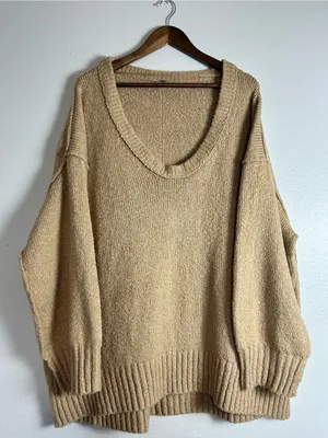 Free People Brookeside Women's Oversized Sweater Tan Size XL thumbnail 2