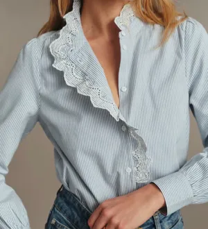 Sézane Chlo Shirt Stripes Ecru/Blue 34 thumbnail 1