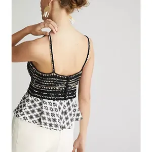 Anthropologie Freida Layered Peplum Cami Metallic Black White Size Medium thumbnail 3