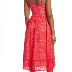 Women's NSR Crochet Stretch Lace Midi Dress Vibrant Reddish Pink Small NWOT thumbnail 2