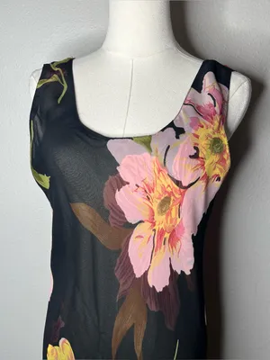 90s Vintage Large Floral Chiffon Sleeveless Maxi Dress Whimsigoth thumbnail 3