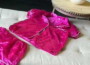 Non Signe Pink Satin Trimmed Two Piece Pajama Set Size Small thumbnail 1