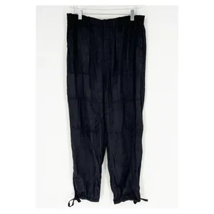 Anthropologie Satin Floral Embossed Tapered‎ Leg Pants Women's S Black thumbnail 2