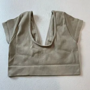Aerie Ribbed O Ring Cutout Crop Top Beige Short Sleeve Size M thumbnail 3