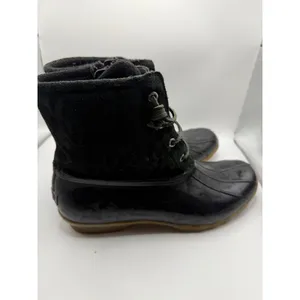 Sperry Saltwater Black Leopard Suede Duck Boots Womens 10 Ankle Rain‎ Boots thumbnail 6