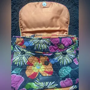 Vera Bradley shoulder bag with flap closure, gray with bright floral thumbnail 7
