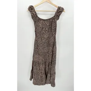 Reformation Toulouse Dress Womens 2 Cream Black‎ Cheetah Print Linen Midi thumbnail 11