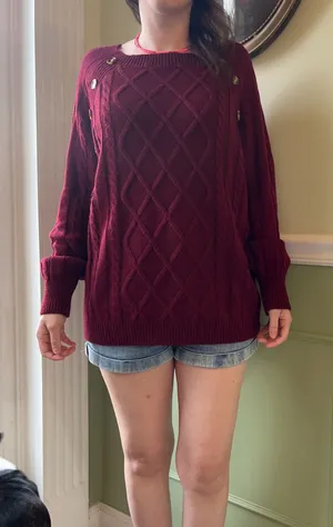 Cable knit red sweater with buttons Size XL thumbnail 1
