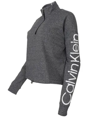 Calvin Klein Heather Grey Half Zip Oversized Crop Pullover Sz Small thumbnail 3