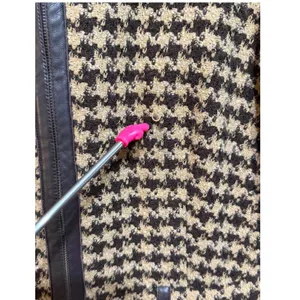 Peck & Peck Houndstooth Wool‎ Blend Zip Jacket Brown Tan Faux Leather Trim Sz 12 thumbnail 12