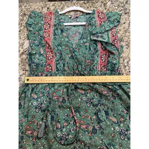 Boemo Ruffle Prairie Floral Green Paisley Maxi Dress V-Neck Ruffle Size Medium thumbnail 9