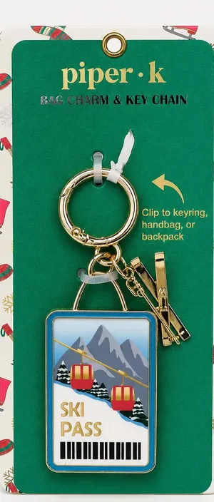 Piper K NWT Ski Pass Bag Charm & Key Chain Gold Tone Gondola Winter Skiing thumbnail 1