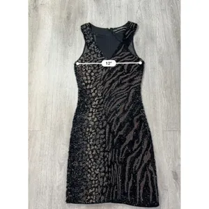 AllSaints Shia Y2K Style Hand Embellished Beaded Sequin Animal Print Mini Dress0 thumbnail 7