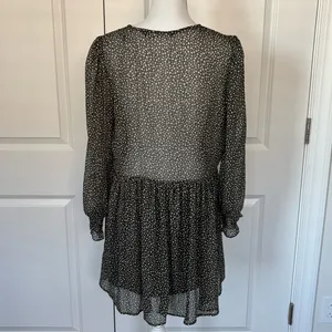 Zara Green & White Polka Dot Mini Dress – Long Sleeve Smocked Waist, Size M thumbnail 6
