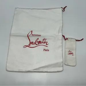 Christian Louboutin White Cotton Satin Lined Drawstring Dust Bags w/Red Logo thumbnail 1