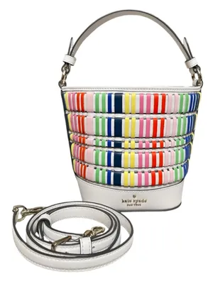 Kate Spade Multicolor Woven Leather Stripe Bucket Bag Crossbody Drawstring Close thumbnail 1