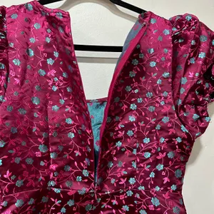 Lulus Always Decadent Magenta Floral Brocade Puff Sleeve Mini Dress Size Medium thumbnail 8