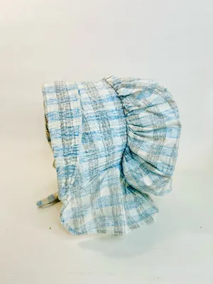 Vintage Large Prairie Sun Bonnet, Blue and White Plaid Flannel, One Size thumbnail 5