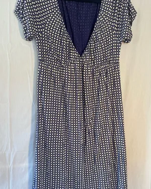 GAP Navy and White Dot Empire-Waist Midi Dress thumbnail 1