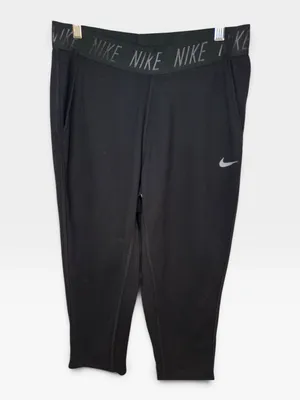 Nike Dri-FIT Black Cropped Athletic Pants Sweatpants Logo Waistband MEDIUM thumbnail 2