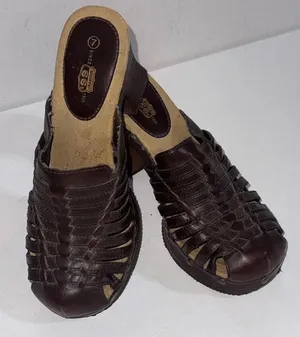 Route 66 Y2K 2000s‎ Platform Chunky Brown Faux Leather Strappy Heel Mules Clogs thumbnail 1