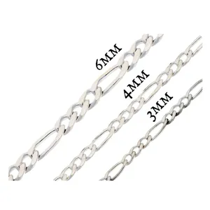 NEW Unisex Rhodium Plated 925 Sterling Silver‎ Figaro Chain Bracelet, 8” thumbnail 11