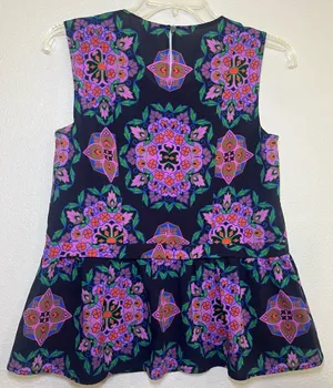 J. Crew Navy Colorful Damask Mirror Image Peplum Hem Top Tank Blouse Size 2 thumbnail 6