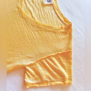 FREE PEOPLE We The Free Burnout Boyfriend T-shirt Yellow Short Sleeve CutOut Tee thumbnail 13