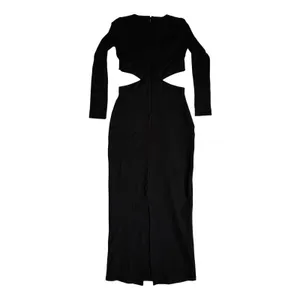 Lulus Womens S Black Cutout‎ Long Sleeve Bodycon Maxi Dress Back Slit thumbnail 2