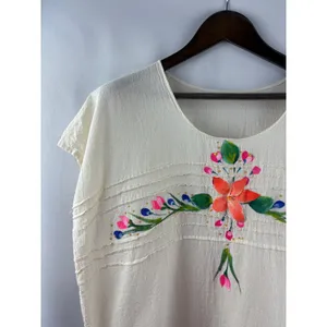 Women’s Handmade XL Cream Floral Embroidered Blouse thumbnail 3