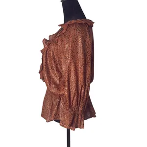 Entro Leopard Print Ruffled Peplum Blouse Womens S Brown V Neck 3/4 Sleeve NEW thumbnail 7