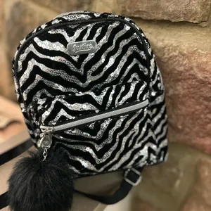 Justice Black and Silver Sequin Zebra Backpack Like New! thumbnail 10