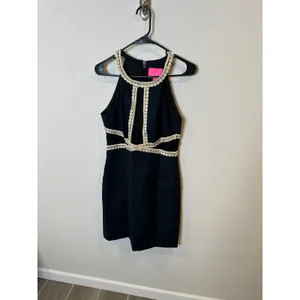 Lilly Pulitzer Layne Black‎ Gold Halter Sheath Cocktail Dress 6 thumbnail 4