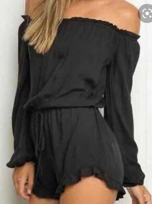 Brandy Melville Black off the shoulder long sleeve romper washed once thumbnail 1