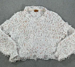 POL Confetti Distressed Fringe Chenille Sweater Size Large Boxy Cropped Knit thumbnail 1