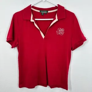 Lauren Ralph Lauren Size Large Vintage V Neck Polo Embroidered Monogram Preppy thumbnail 1
